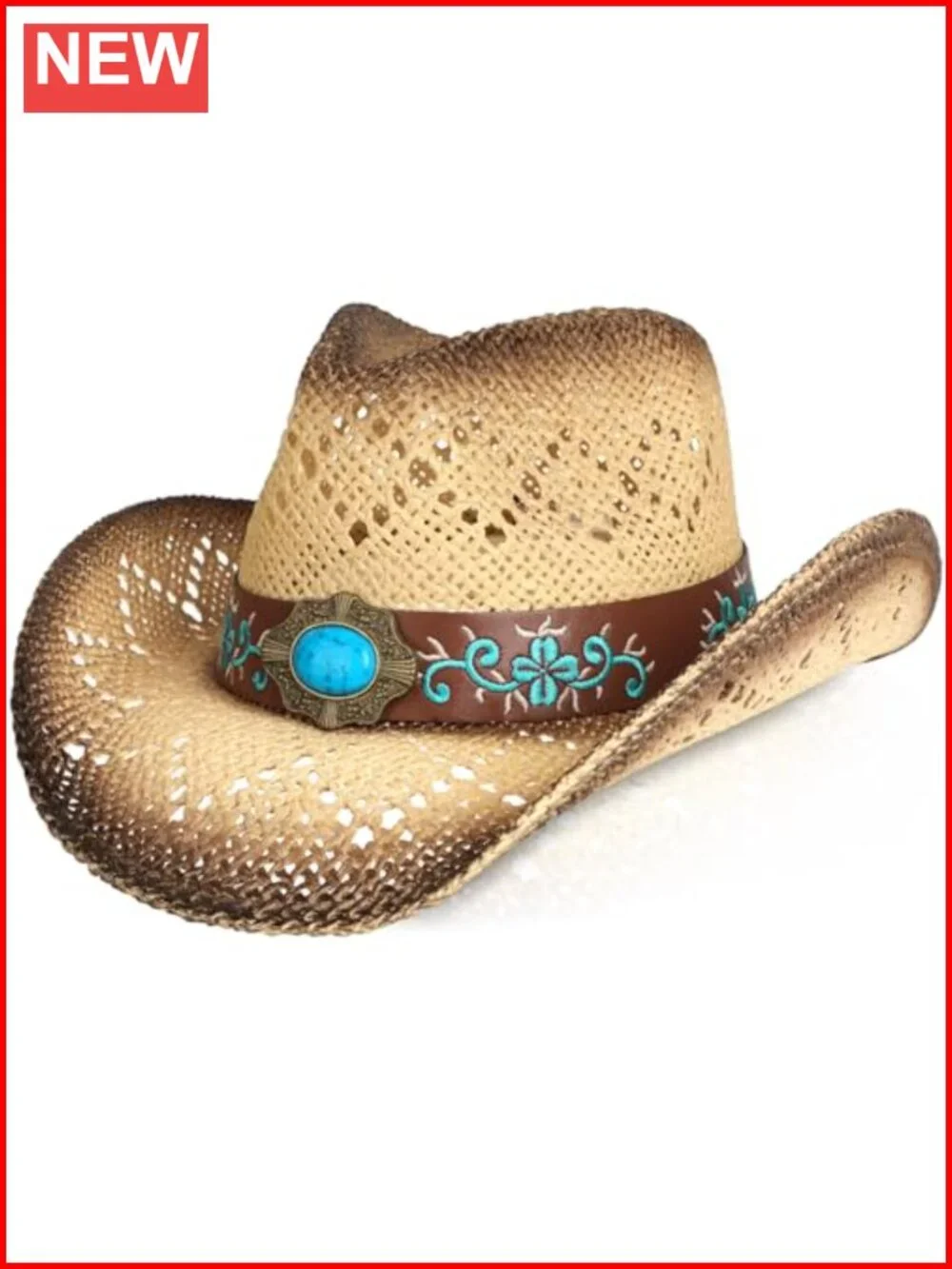 Womens Cowboy Hat Straw Wide Brim Shapeable Western Cowgirl Sun Protection